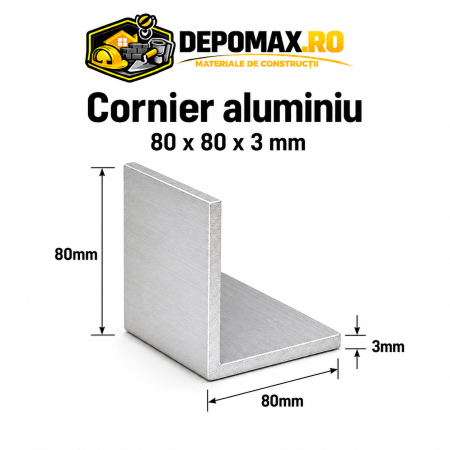 Cornier aluminiu 80 x 80 x 3 mm, 6 metri (EN AW-6060)